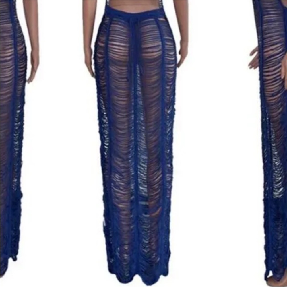 Elegant Blue Sheer Women's Skirt swim over up small